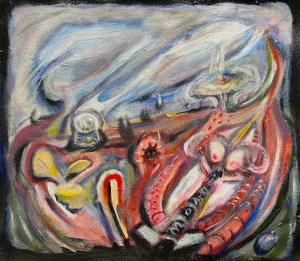 expressionist style painting in acrylic on canvas